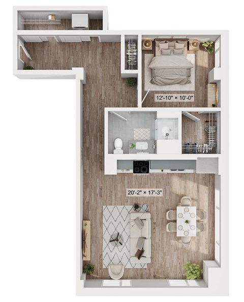Floor plan for 1 bed, 1 bath, 863 sqft
